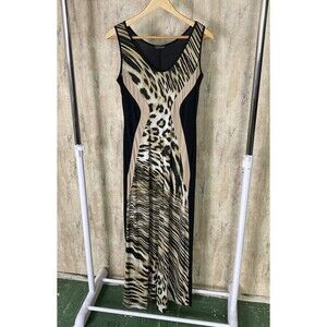 Venus Boho Animal Print Tank Maxi Dress Size Small Stretch Knit Black & Tan